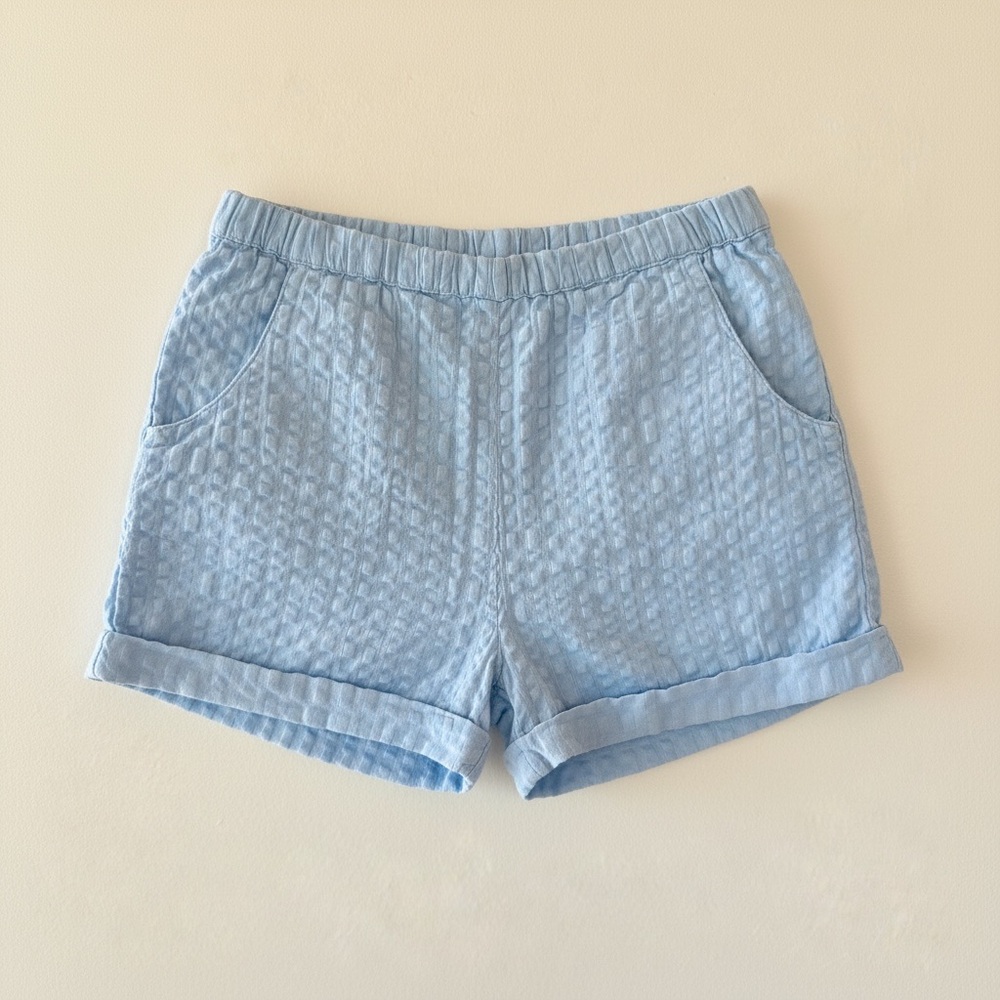 Stem Girls Light Blue Seersucker Textured Cotton Shorts | Rolled Hem | Size 5